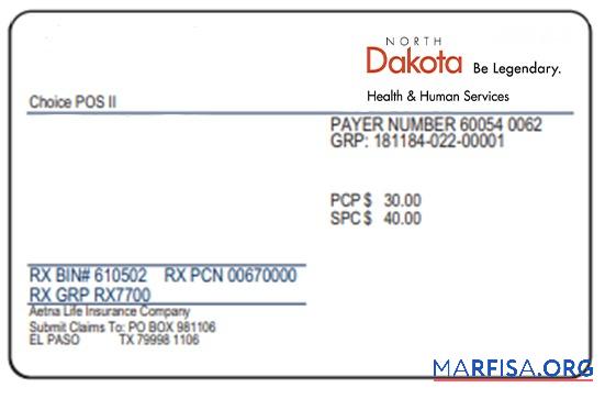 Blank North Dakota health insurance card sample